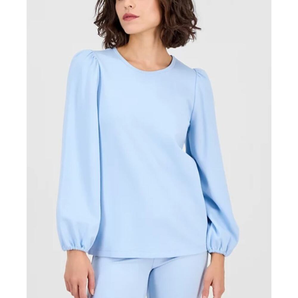 Anne Klein Women's Serenity Knit Long-Sleeve Top Opal Blue Size Petite PL